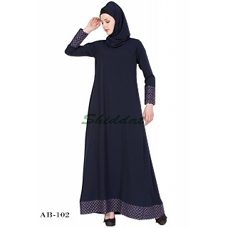 A-line abaya with printed border- Blue